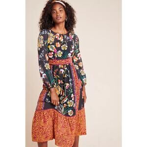 Anthropologie Adair Velvet-Trimmed Midi Dress Multicolor Size 4‎
